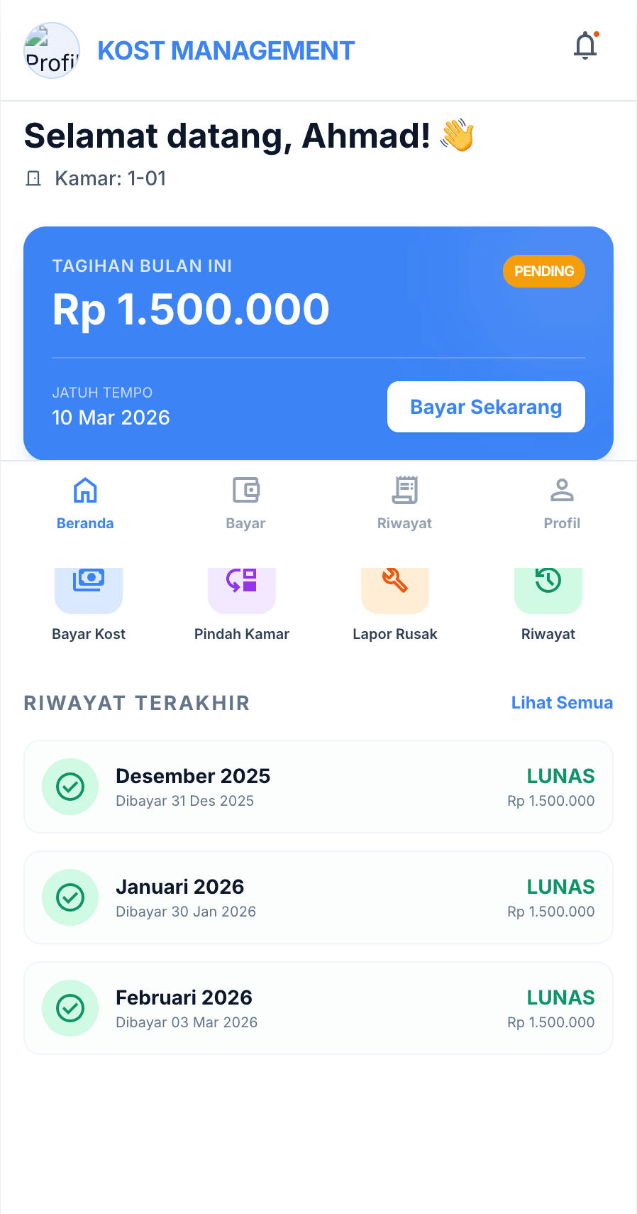 Managemet Kost (Penghuni)